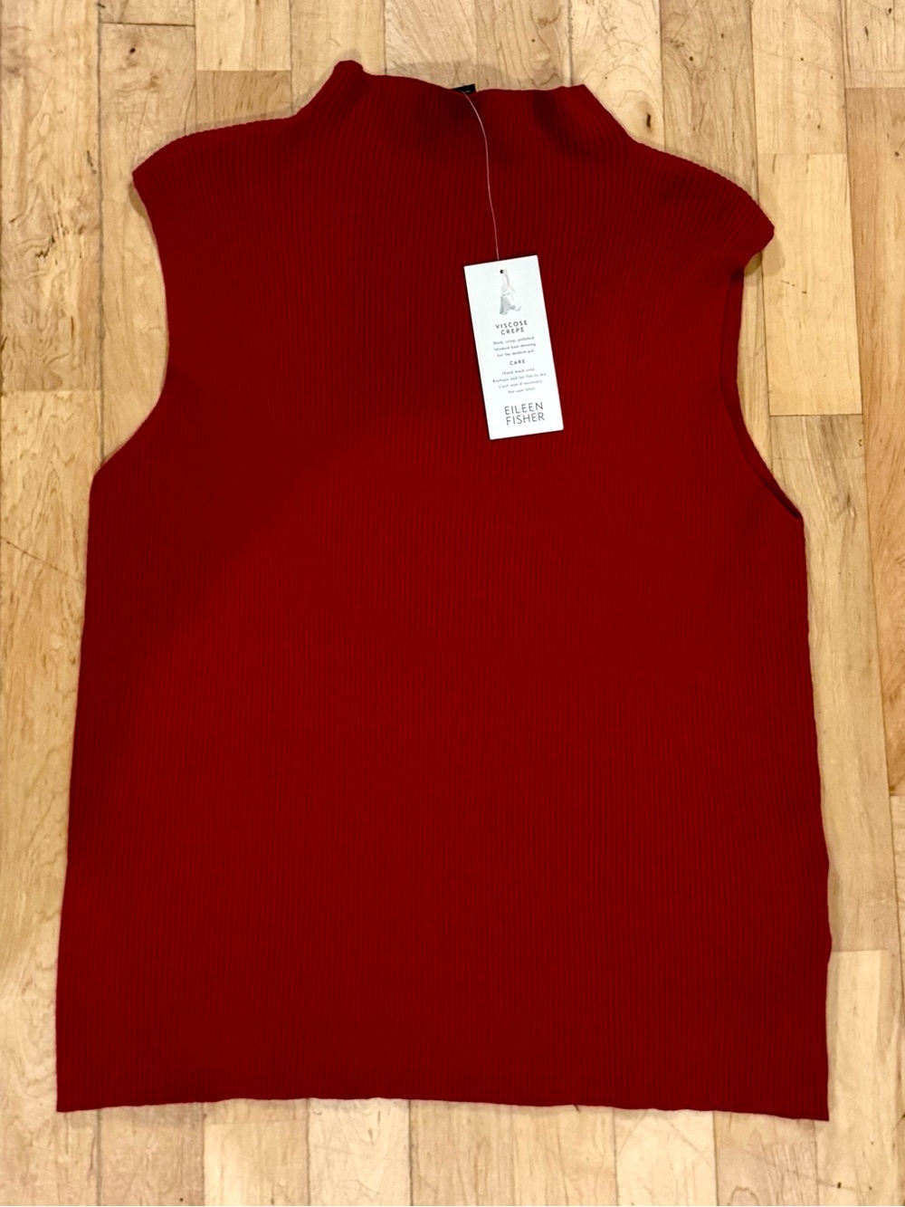 NWT Eileen Fisher Red Ribbed Sleeveless Mock Neck Top